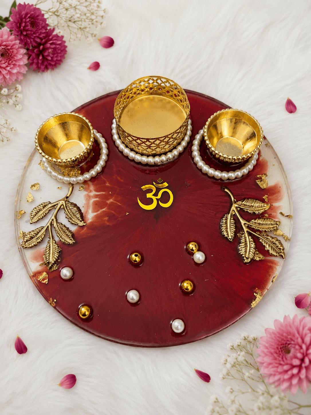 Maroon Om Pooja Thali