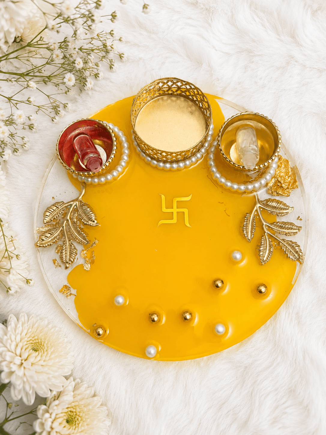 Marigold Swastik Pooja Thali