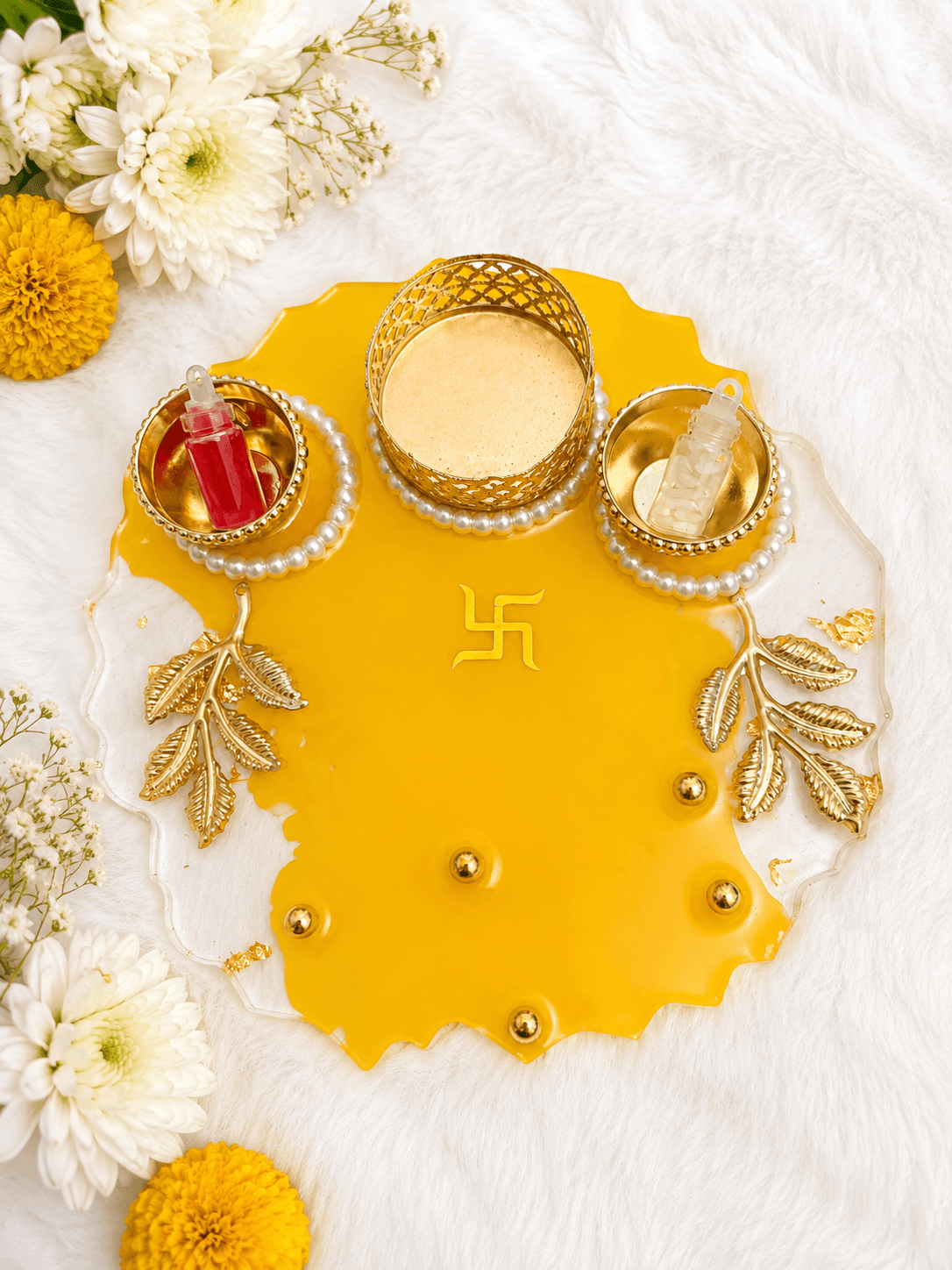 Marigold Swastik Pooja Thali