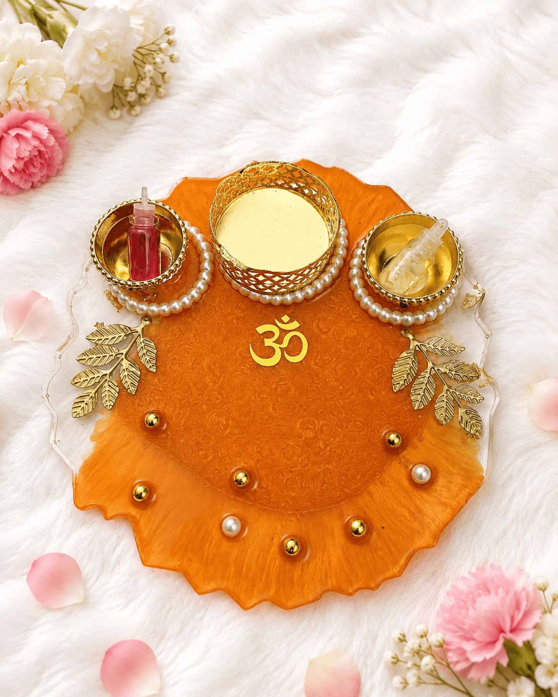 Amber Om Agate Pooja Thali