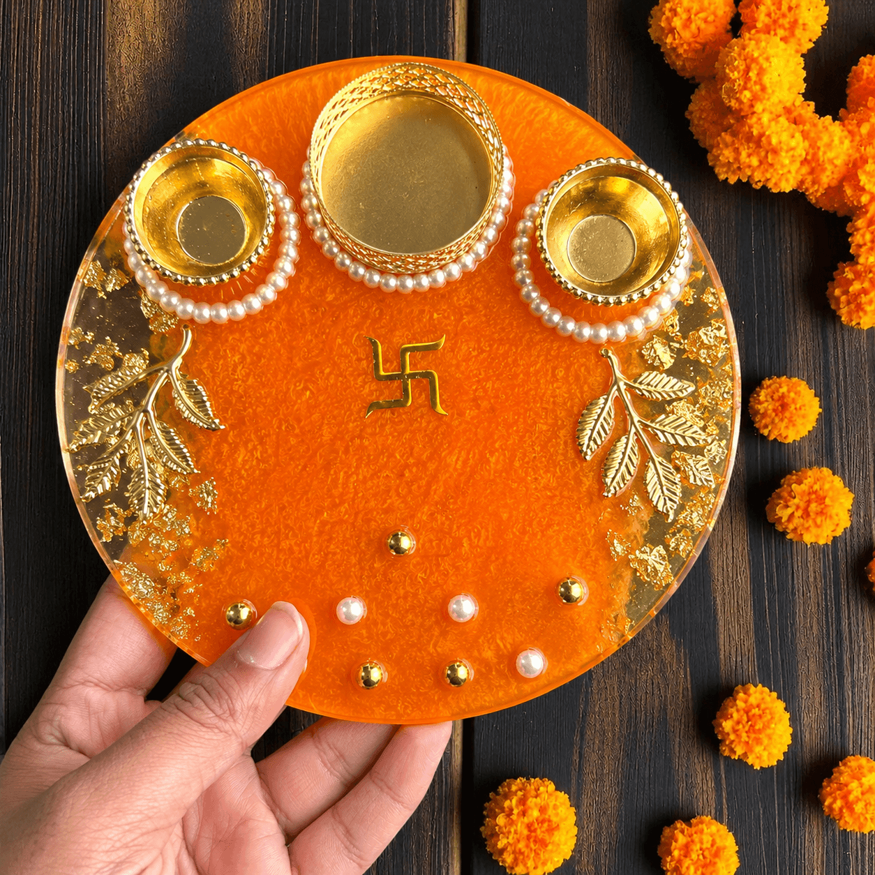 Marigold Amber Pooja Thali