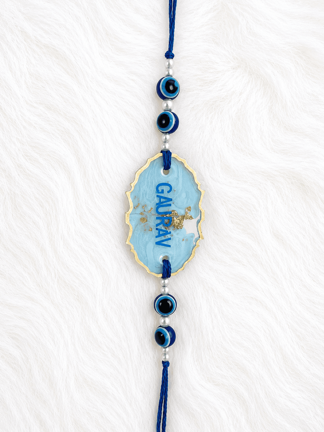 Blue Nazar Agate Name Rakhi- Name customisation