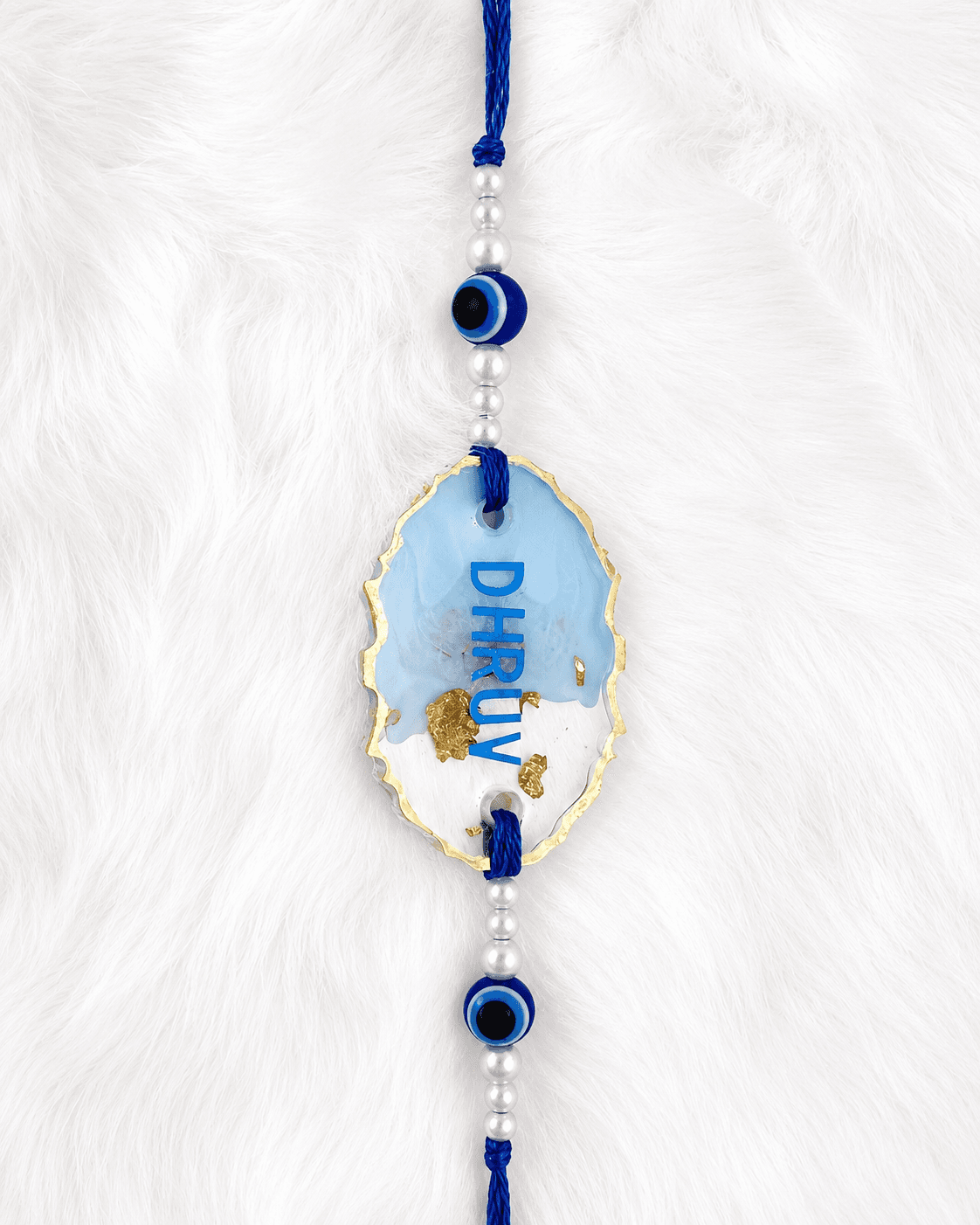 Blue Agate Nazar Rakhi - Name customisation